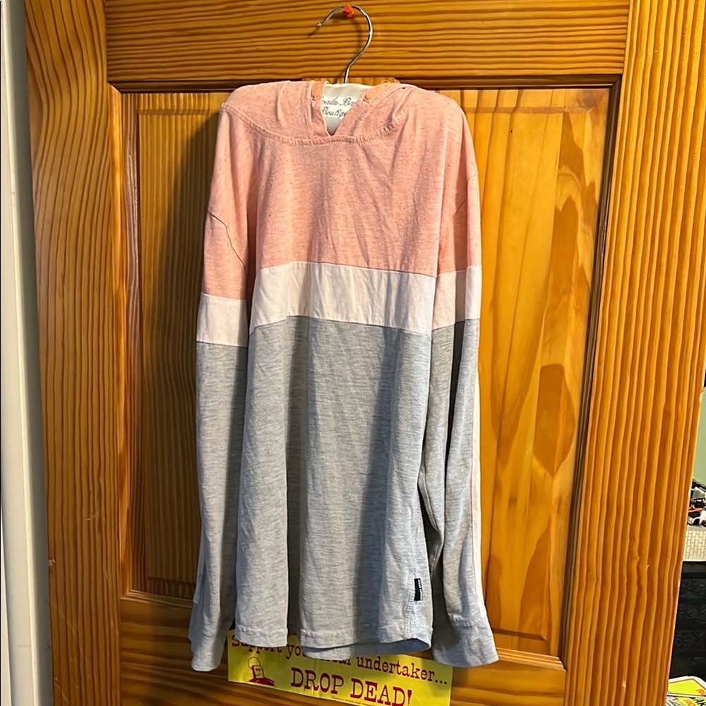 Ocean Current Size L Pink and Gray Kids Tee with Hood